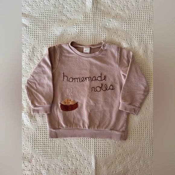 Hand Embroidered “Homemade Rolls” Crewneck Cotton 2T - Picture 2 of 6